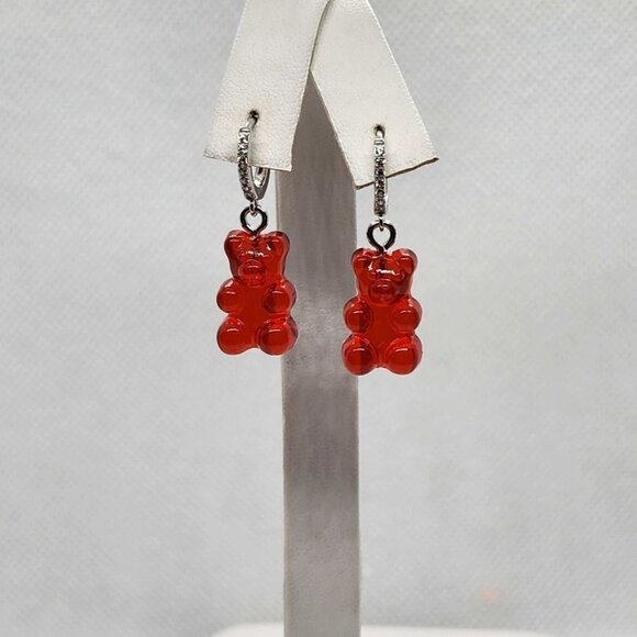 Brand New Sterling Silver 925 RED Teddy Bear Huggy Earrings - Picture 1 of 4